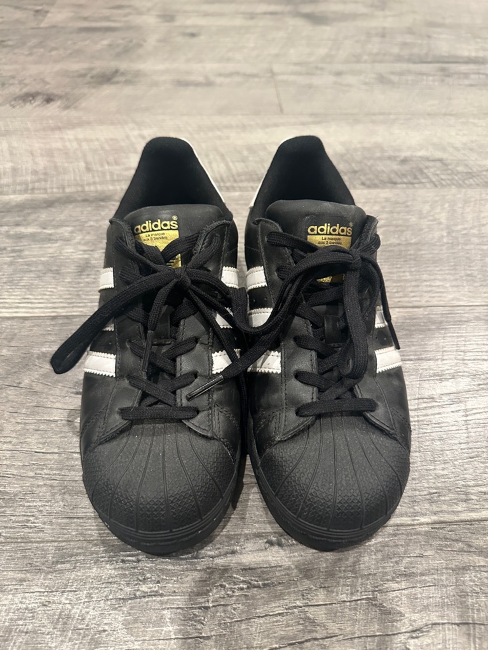 adidas Black and White Leather Shell-Toe Sneakers